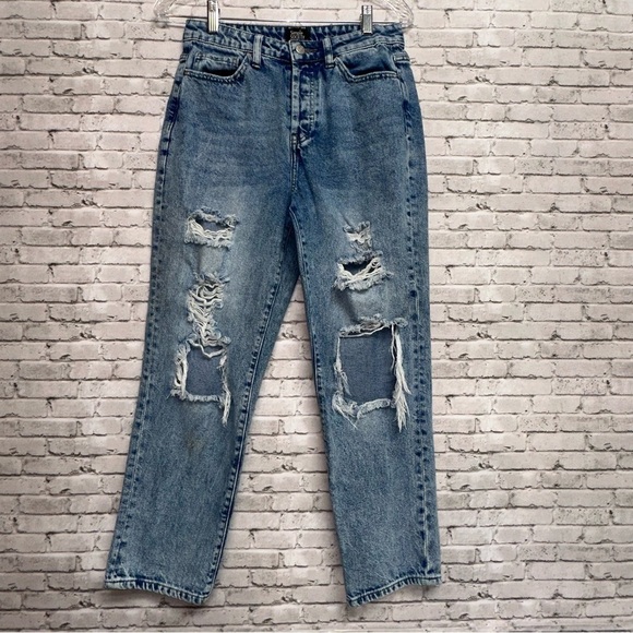SIMPLE SOCIETY Distress Ripped Destroyed Womens Size 5/27 Button Fly Jeans - Picture 1 of 14